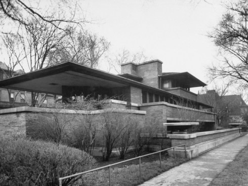 Exterior of Robie House designed by Frank LLoyd Wright.