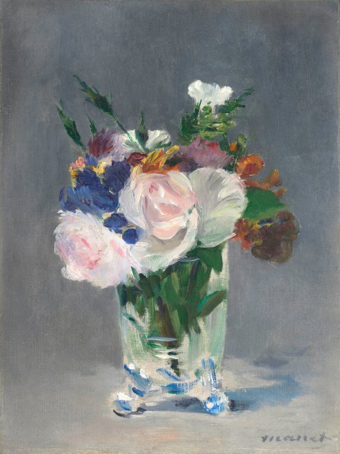 Manet flowers in a crystal vase